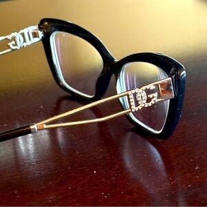 Dolce & Gabbana Black and Silver Embellished Cat Eye Glasses